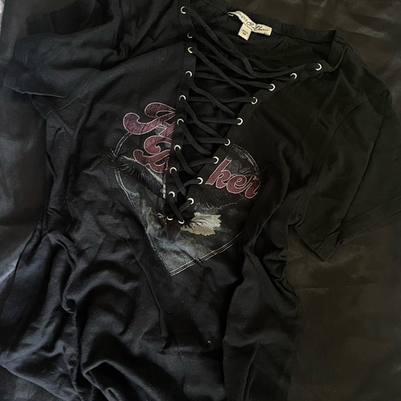 Express Black Lace-Up Tee with Graphic - Picture 2 of 5